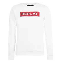 リプレイ メンズ アウター ニット・セーター スウェット シャツ ロゴ Replay Logo Sweatshirt White 001 ホワイトのサムネイル