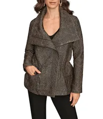 ダナキャラン レディース アウター コート ジャケット Donna Karan Stretch Herringbone Jacquard Envelope Collar Zip Front Jackeのサムネイル