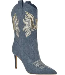 ゲス レディース シューズ ブーツ・レインブーツ デニム ブーツ Guess Rasima Denim Rhinestone Western Boots Medium Blue ブルーのサムネイル