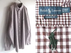 00sビンテージ Ralph Lauren ラルフローレン CLASSIC FIT ポロポニーロゴ刺繍 ギンガムチェックシャツ BDシャツ 3XLT TALL 茶色 USA企画