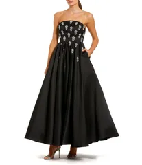 マックダガル レディース トップス ワンピース サテン ストラップレス アンクル Mac Duggal Bead Bodice Satin Strapless Ankle Dress Black ブラック