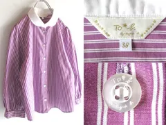 To b. by agnes b. アニエスベー 2023SS WU10 CHEMISE ストライプホワイトカラーブラウス 丸襟シャツ 38 パープル 紫 白のサムネイル