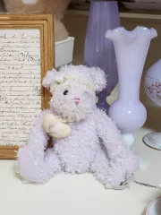 ヴィンテージ ライトパープル 刺繍 クマのぬいぐるみ