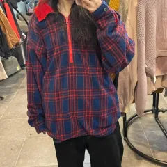 (NO 9) Columbia ヴィンテージ コロンビア CHECK フリース ハーフジップ ネイビー