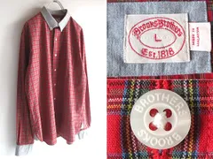 Brooks Brothers ブルックスブラザーズ コットン クレリックシャツ チェックシャツ BDシャツ L レッド グレー 国内正規品