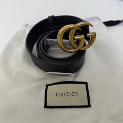 美品】グッチ GGマーモント ダブルG ベルト 90-36 黒 ゴールド金具
