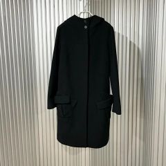 エルメス カシミヤ ダブルフェイス フード ロングコート ブラック 36 