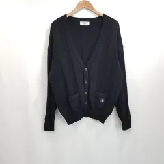 MUNSINGWEAR マンシングウェア 刺繍 ロゴ 黒 Vネック オーバーサイズ ウール ニット カーディガン メンズL H222のサムネイル