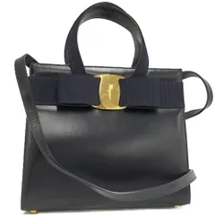 Ferragamo 2WAY ショルダーバッグ ヴァラリボン レザー ネイビー BA214178