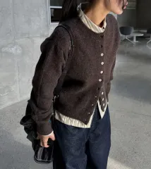 カシミア ウール ボタン ニット カーディガン ブラウン
