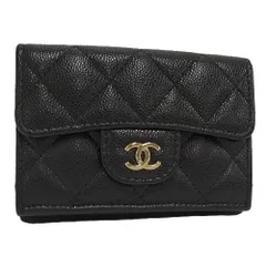 CHANEL クラシック スモール フラップ ウォレット 三つ折り財布 キャビアスキン レザー ブラック ゴールド金具 AP0230