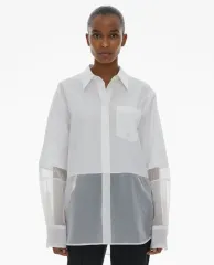 S 新品) Helmut Lang ヘルムート・ラング コンボ ポプリン シアー シースルー シャツのサムネイル