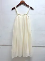 アイボリー プリーツ シフォン スリップワンピース
