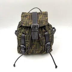 FENDI ズッカ レザー×キャンバス ブラウン バックパック シルバーのサムネイル