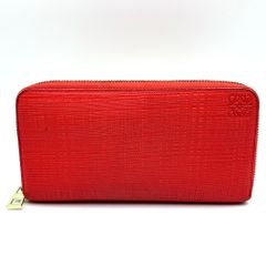 ✨美品✨ロエベ 長財布 リネン アナグラム ラウンドファスナー レッド 