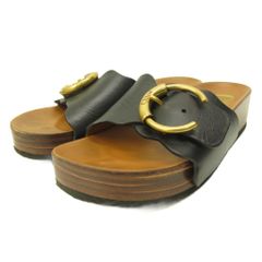 Chloe クロエ リング付き黒フラットサンダル37 - メルカリ