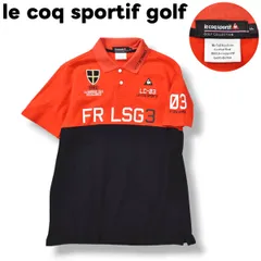 【美品】 【デサント製】 ルコック スポルティフ ゴルフ le coq sportif golf 半袖 鹿の子 ポロシャツ 刺繍 プリント ロゴ サイドスリット LL レッド x ブラック レジャー メンズのサムネイル