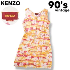 【希少】 90s ヴィンテージ 日本製 ケンゾー KENZO フラワー プリント ノースリーブ ワンピース クルーネック カットソー ミディ丈 M 花柄 総柄 マルチカラー レディース ♪のサムネイル
