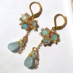 レア✧ゴールデンヒルターコイズ×あこやケシ アシンメトリーピアス