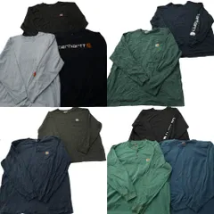 古着卸 まとめ売り カーハート Carhartt 長袖Tシャツ 10枚セット (メンズ 2XL ) ヘンリーネック ポケット付き 袖ロゴ 中古 古着 ND9113