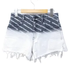 アレキサンダーワン ALEXANDER WANG ロゴ デニムショートパンツ カットオフ加工 フリンジ グラデーション ハイウエスト 26 ブラック ホワイト 系 IBO83 1109
