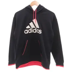 アディダス adidas プルオーバーパーカー フーディ ロゴプリント バイカラー L 紺 ネイビー ピンク /YJ ■ECD001