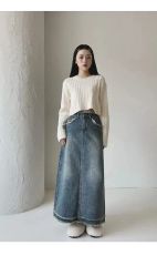 新品 今期 ニコアンド [NKJ 2026SS] スリットロングデニムスカート
