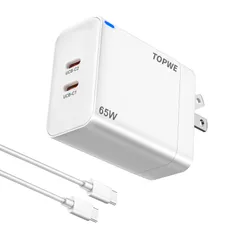 TOPWE 65W USB-C 充電器 Type-C 急速充電 2ポート小型 【PD対応・折り畳み式・PSE技術基準】 ACアダプター 携帯充電器 MacBook Windows iPhone iPad Galaxy Android Xperia P ...