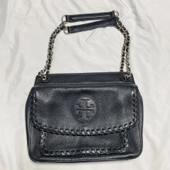 美品 トリーバーチ 2way ショルダーバッグ マリオン レザー ネイビー