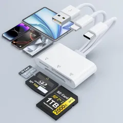 【2026最新型】3in1 SDカードリーダー ライトニング/Type-C/USB-A&iPhone sdカードリーダー対応 タイプc SD/TF(MicroSD)/CF/MS/XD マルチカードリーダー OTG機能付き 高速転送 写真・動画バックア ...
