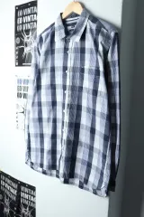 (L-XL) Tommy Hilfiger トミーヒルフィガー シャツ チェック ブルー-1498E