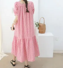 （新品）千鳥格子柄 ロング丈ワンピース（レッドCHECK）