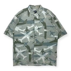 90s OLD STUSSY 飛行機 迷彩 総柄 半袖シャツ 紺タグ - メルカリ