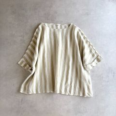 美品△LOVELESSラブレス//ラメストライプブラウス△リネン混 ブラウン