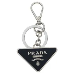 PRADA (プラダ) トライアングルロゴ キーリング ブラック/シルバー 1PS057