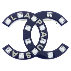CHANEL (シャネル) ココマーク ラインストーンブローチ ピンバッジ ネイビー ブルーのサムネイル