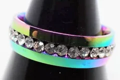 【１７号】１ライン光石　ラインストーン　オーロラ　リング　指輪　ストリート　病み系　ロック