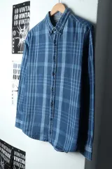 (L-XL) トミーヒルフィガー シャツ チェック ブルー-14975
