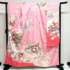 振袖　金彩　銀彩　牡丹　桜　御所車　身丈161　裄64　正絹　着物　043tz
