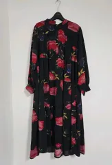 レディース 55 88 | ブラック フラワー マキシ ONE PIECE オーバーサイズ 体型 修正 マタニティ服 兼用