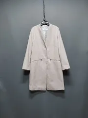 ウール混 ノーカラー 季節の変わり目 ジャケット ロング丈