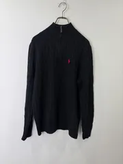 S00782｜RalphLauren｜ラルフローレン｜ニット｜ハーフジップ｜ブラック黒｜無地｜メンズL｜コットンニット｜ウール混｜アメカジ｜トラッド｜カジュアル｜Y2K｜90S｜古着｜USA古着｜ヴィンテージ｜フォロー割｜今期トレンドのサムネイル