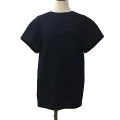 ボルニー BORNY カットソー チュニック クルーネック プルオーバー タック チェック 半袖 F 紺 ネイビーのサムネイル