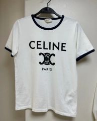 6264【美品】セリーヌ☆トリオンフロゴ入りリンガーTシャツ 水色×白色