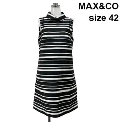 □ マックスアンドコー MAX&CO ワンピース ミニ丈 ノースリーブ 襟 ボーダー柄 黒 白 42 XL 13号 レディース S6E026のサムネイル