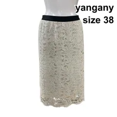 ◇ ヤンガニー yangany タイトスカート ミディ ミモレ丈 総レース ウエストゴム 裏地あり 綿混 38 M 9号 レディース Z6C078のサムネイル