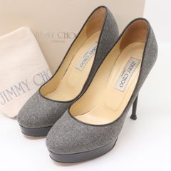 20 【美品】ジミーチュウ パンプス 37 JCロゴ ポインテッドトゥ グレー