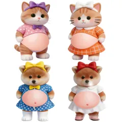 3Dかわいいシール 柴犬 猫ステッカー 女の子4枚セット ストレス解消 スクイーズ おなかシール かわいい もちもち ぷにぷに 日記帳用 携帯電話飾り用 貼り付け可能