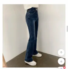 M インディゴデニム ダブルボタン ハイウエスト ストレッチ ブーツカット デニムパンツ