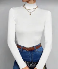 shein 白 タートルネック ハイネック 長袖ニット